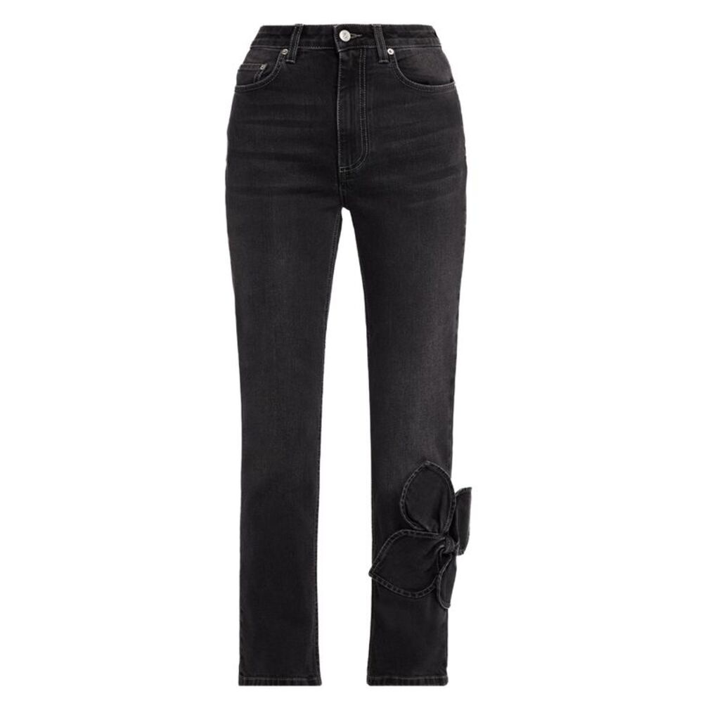 Area Womens Bow Straight-Leg Jeans 31 Washed Black - NWT
